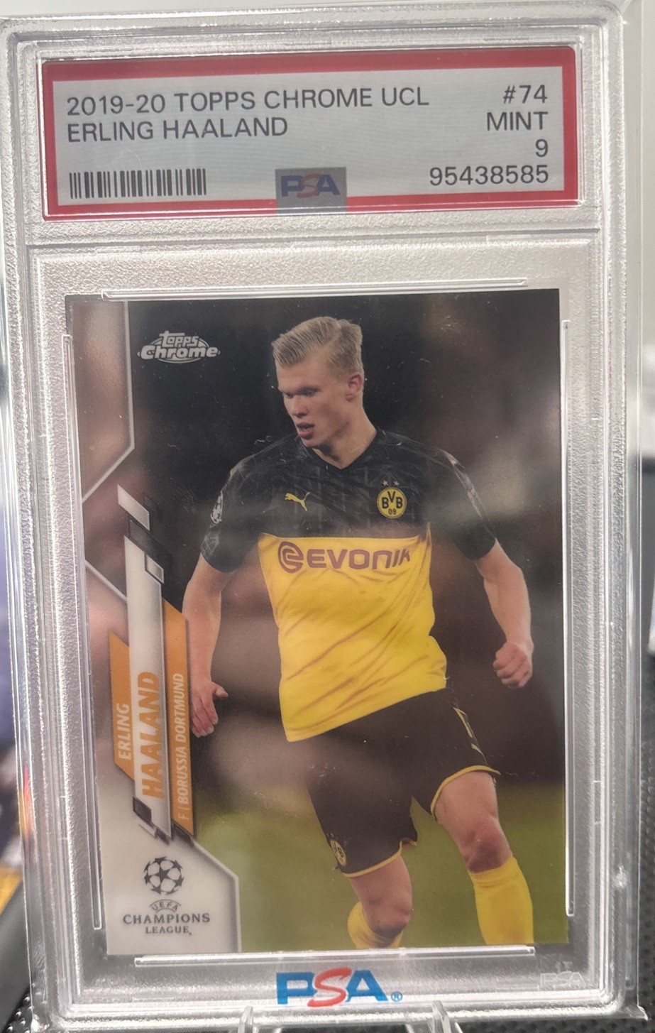 2019 Topps Chrome UEFA Erling Haaland Rookie RC #74 Dortmund PSA 9 Norway