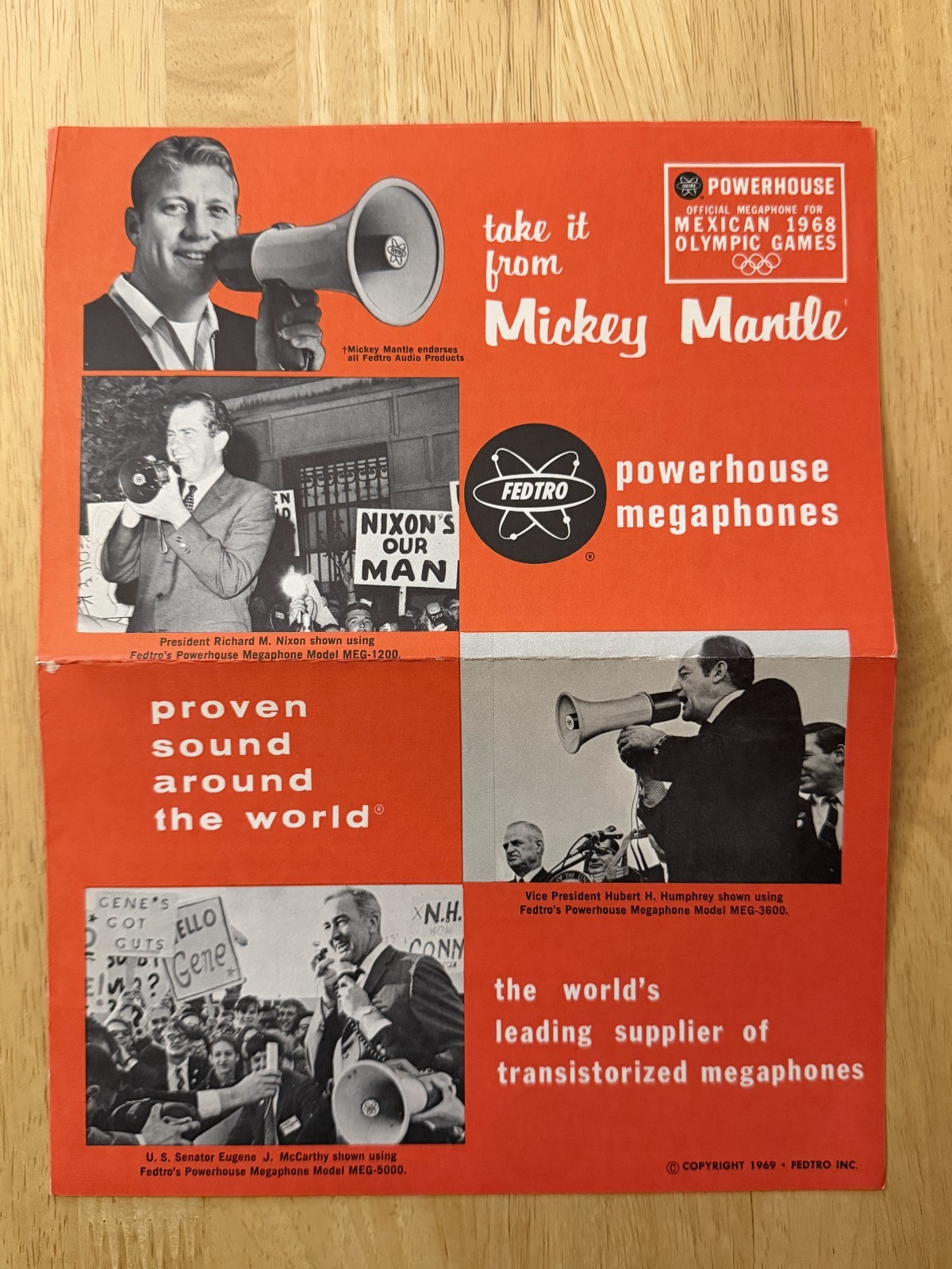 MICKEY MANTLE 1969 FEDTRO PAMPHLET BROCHURE BOOKLET MLB NEW YORK YANKEES